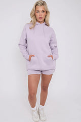 Oversized Pullover Hoodie and Short Loungewear Set Charcoal Grey Cicay