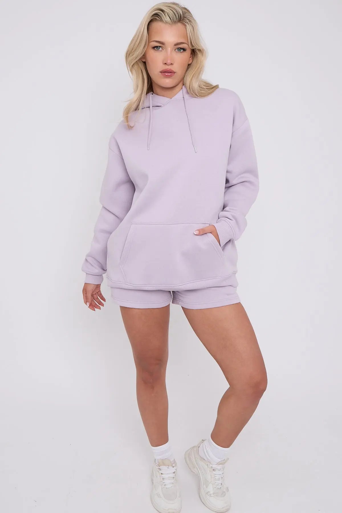 Oversized Pullover Hoodie and Short Loungewear Set Charcoal Grey Cicay