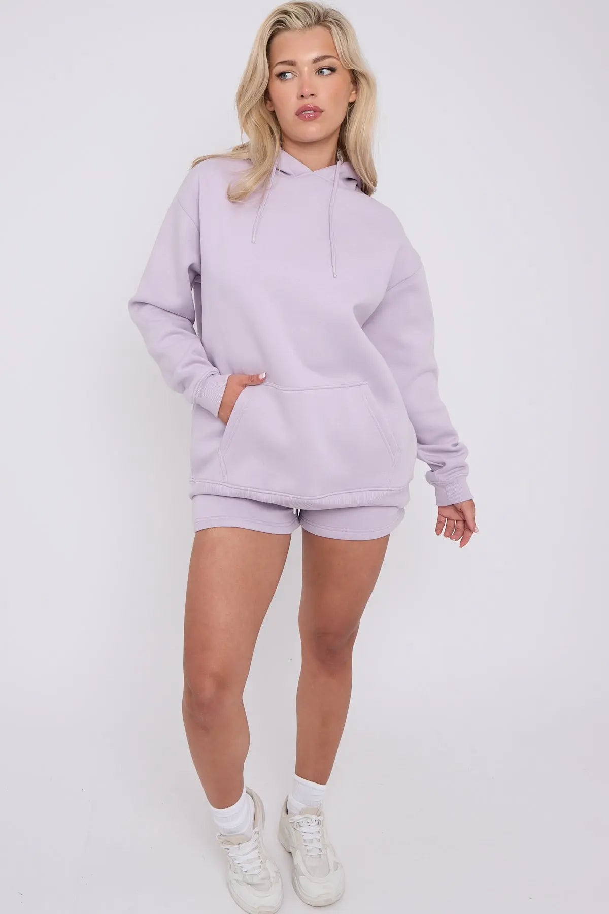 Oversized Pullover Hoodie and Short Loungewear Set Charcoal Grey Cicay