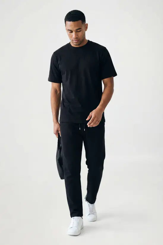 Relaxed Fit Crew Neck Cotton T-Shirt - Black