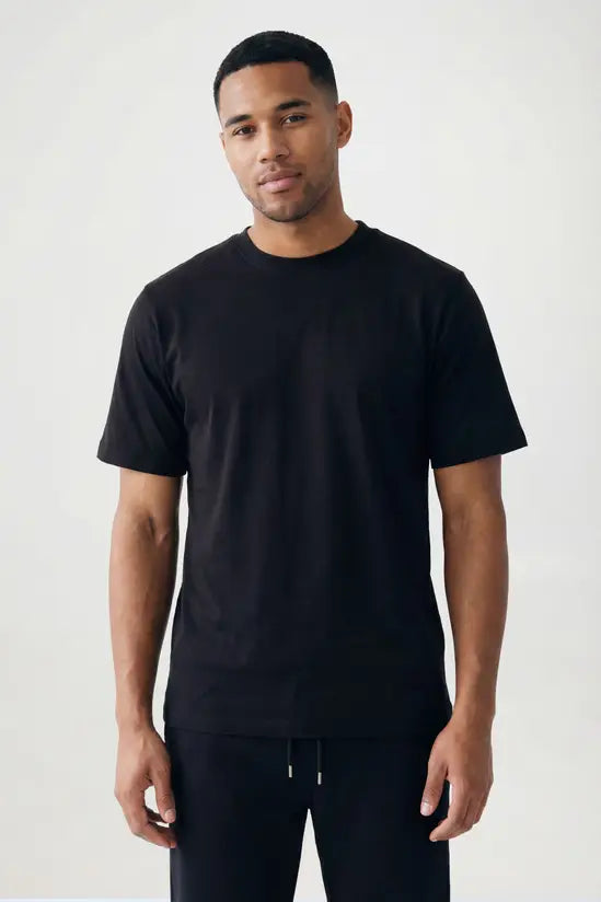 Relaxed Fit Crew Neck Cotton T-Shirt - Black