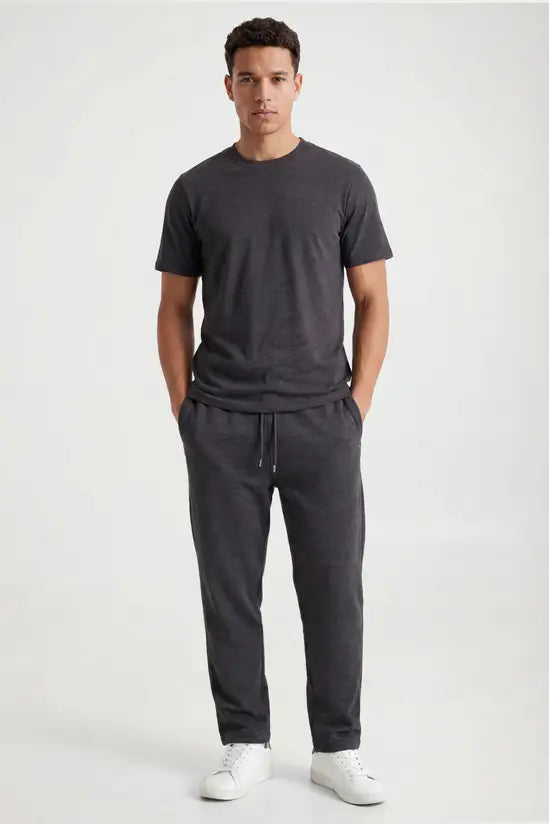 Relaxed Fit Crew Neck Cotton T-Shirt - Charcoal