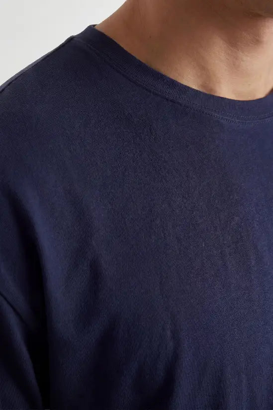 Relaxed Fit Crew Neck Cotton T-Shirt - Navy