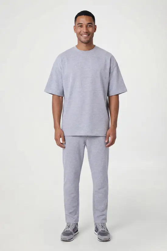 Relaxed Fit Crew Neck Cotton T-Shirt - Mid Grey