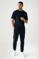 Rib Hem Drawstring Joggers - black