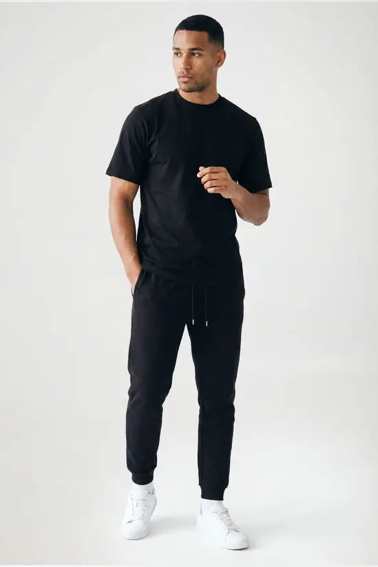 Rib Hem Drawstring Joggers - black