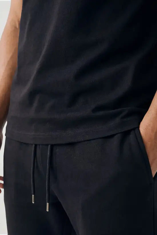 Rib Hem Drawstring Joggers - black