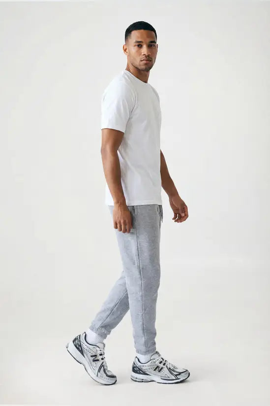 Rib Hem Drawstring Joggers - mid grey