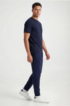 Rib Hem Drawstring Joggers - navy