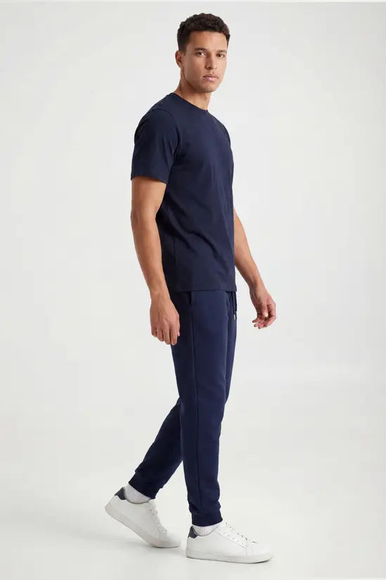 Rib Hem Drawstring Joggers - navy