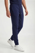 Rib Hem Drawstring Joggers - navy