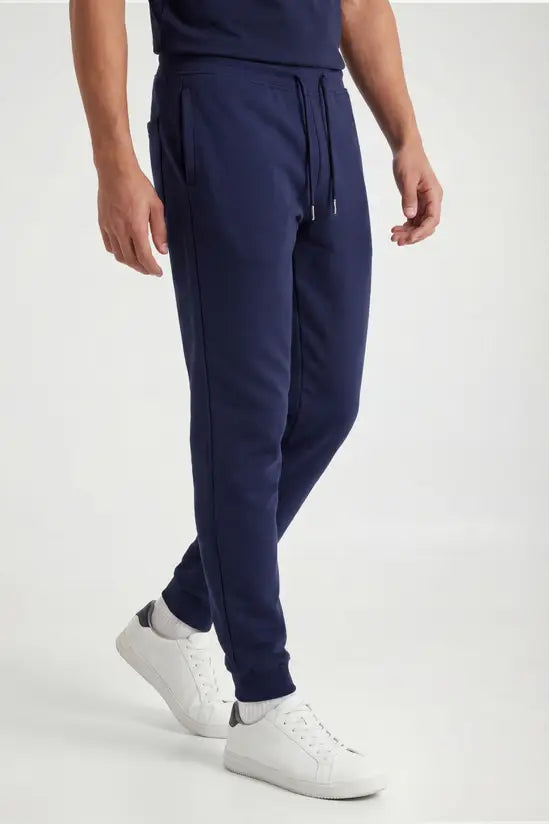 Rib Hem Drawstring Joggers - navy