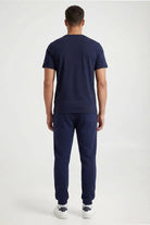 Rib Hem Drawstring Joggers - navy
