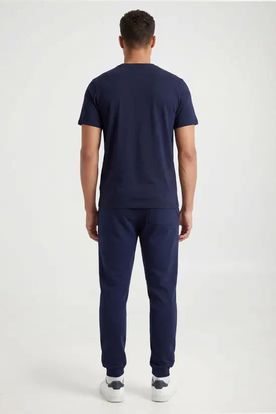Rib Hem Drawstring Joggers - navy
