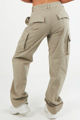 Women's Twill Combat Stretch Straight Leg French Seam Cotton Cargo Low Waist Trousers