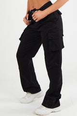 Women's Twill Combat Stretch Straight Leg French Seam Cotton Cargo Low Waist Trousers