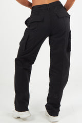 Women's Twill Combat Stretch Straight Leg French Seam Cotton Cargo Low Waist Trousers