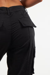 Women's Twill Combat Stretch Straight Leg French Seam Cotton Cargo Low Waist Trousers