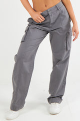 Women's Twill Combat Stretch Straight Leg French Seam Cotton Cargo Low Waist Trousers