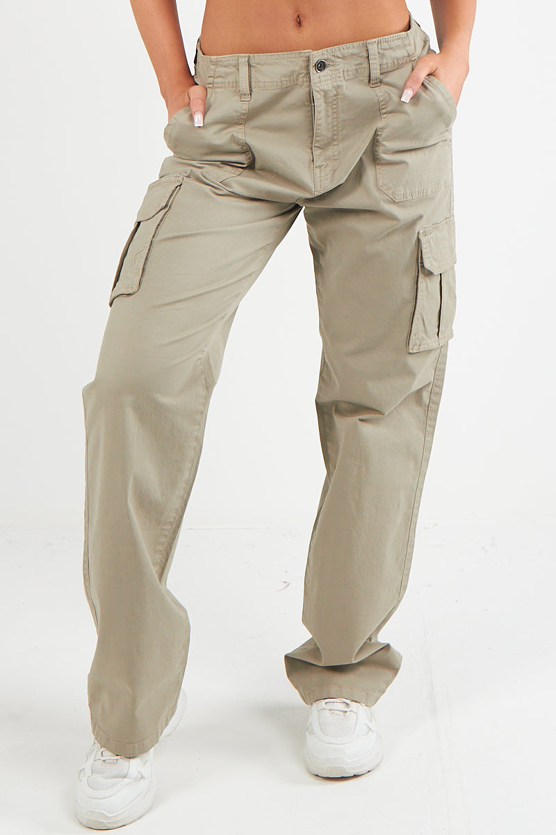 Women's Twill Combat Stretch Straight Leg Cotton Cargo Low Waist Trousers