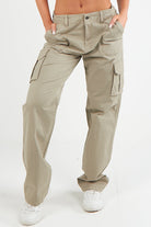 Women's Twill Combat Stretch Straight Leg Cotton Cargo Low Waist Trousers-1