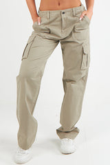 Women's Twill Combat Stretch Straight Leg Cotton Cargo Low Waist Trousers-1