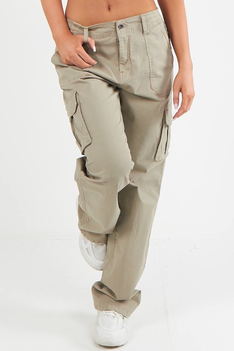 Women's Twill Combat Stretch Straight Leg Cotton Cargo Low Waist Trousers-2