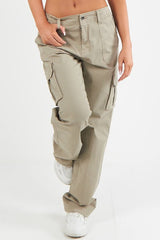 Women's Twill Combat Stretch Straight Leg Cotton Cargo Low Waist Trousers