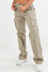 Women's Twill Combat Stretch Straight Leg Cotton Cargo Low Waist Trousers