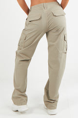 Women's Twill Combat Stretch Straight Leg Cotton Cargo Low Waist Trousers