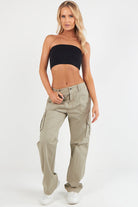 Women's Twill Combat Stretch Straight Leg Cotton Cargo Low Waist Trousers-0