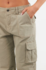 Women's Twill Combat Stretch Straight Leg Cotton Cargo Low Waist Trousers