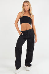 Women's Twill Combat Stretch Straight Leg Cotton Cargo Low Waist Trousers