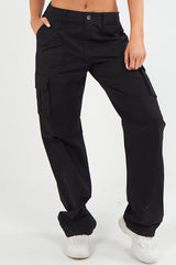 Women's Twill Combat Stretch Straight Leg Cotton Cargo Low Waist Trousers