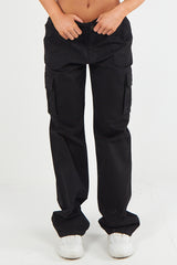 Women's Twill Combat Stretch Straight Leg Cotton Cargo Low Waist Trousers