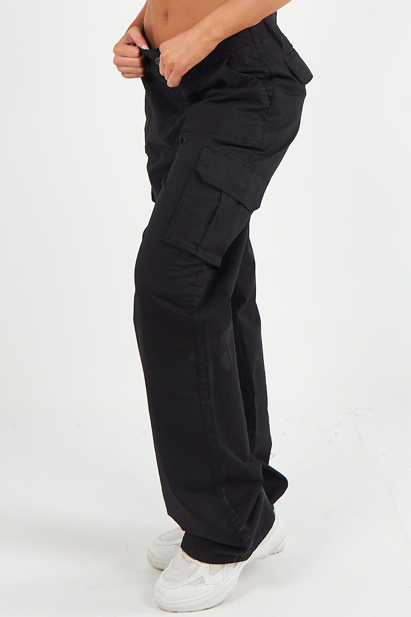 Women's Twill Combat Stretch Straight Leg Cotton Cargo Low Waist Trousers