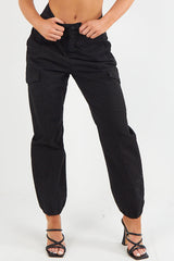 Women's Cuffed Hem Twill Combat Stretch French Seam Pocketed  Cotton Cargo Low Waist Trousers-2