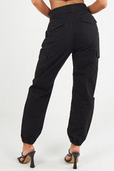 Women's Cuffed Hem Twill Combat Stretch French Seam Pocketed  Cotton Cargo Low Waist Trousers