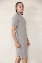 Slim Fit Waffle Bomber Neck Polo & Short Set - TAUPE Cicay