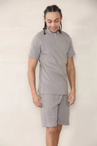 Slim Fit Waffle Bomber Neck Polo & Short Set - TAUPE Cicay