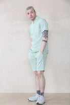 Man Slim Fit Waffle Zip  Polo & Short Set-2