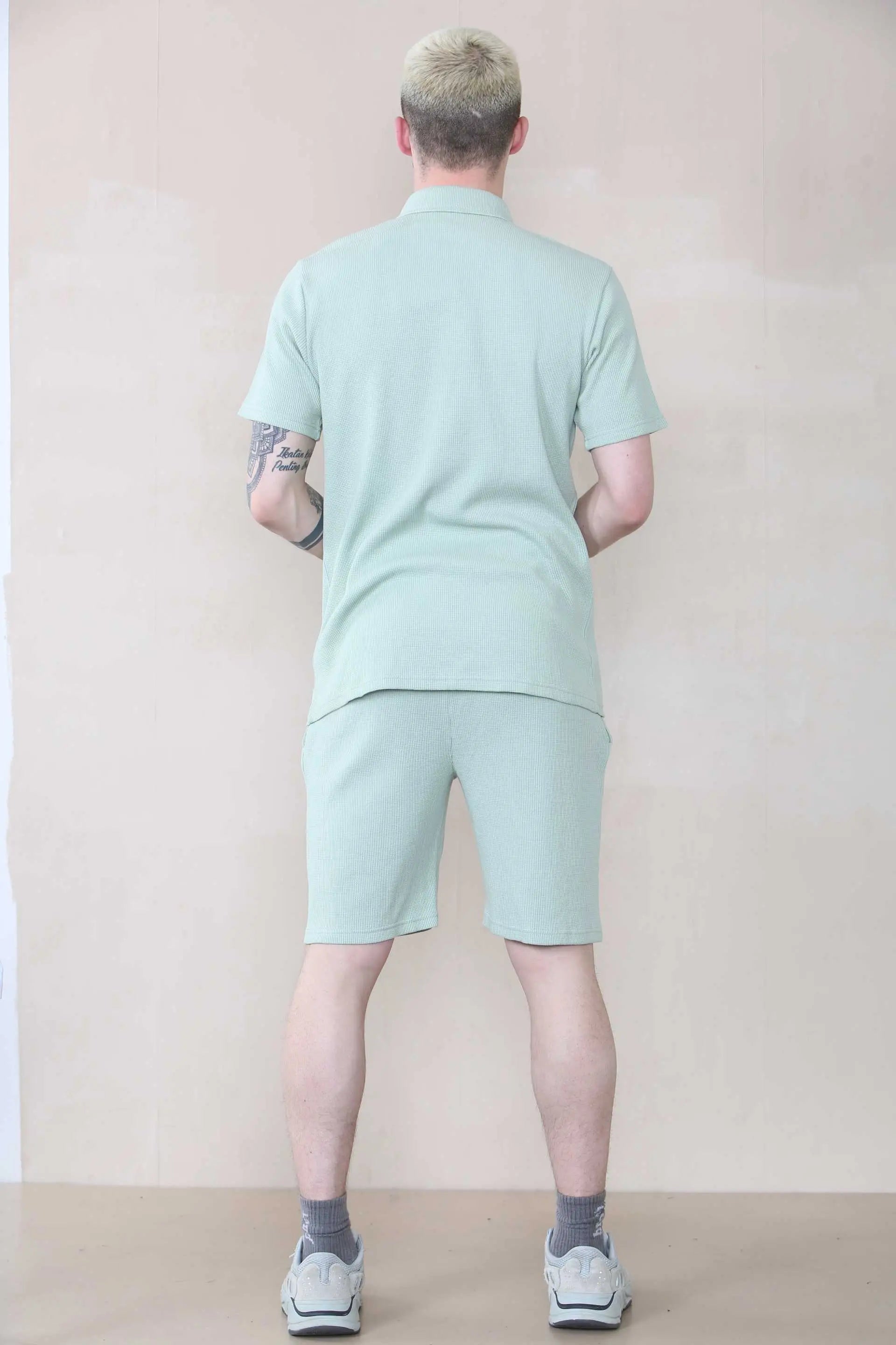 Slim Fit Waffle Polo & Short Set - Sage Cicay