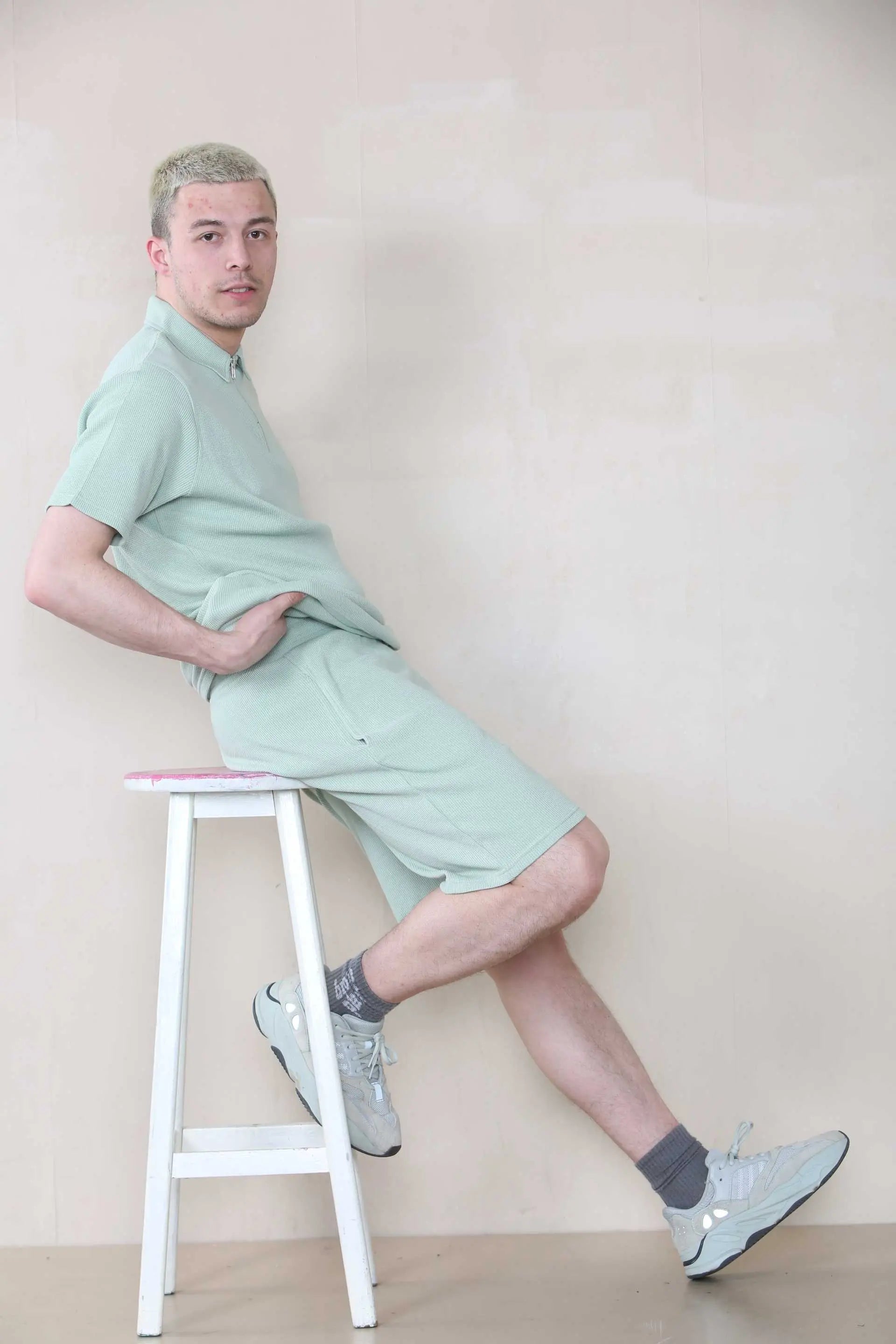 Slim Fit Waffle Polo & Short Set - Sage Cicay