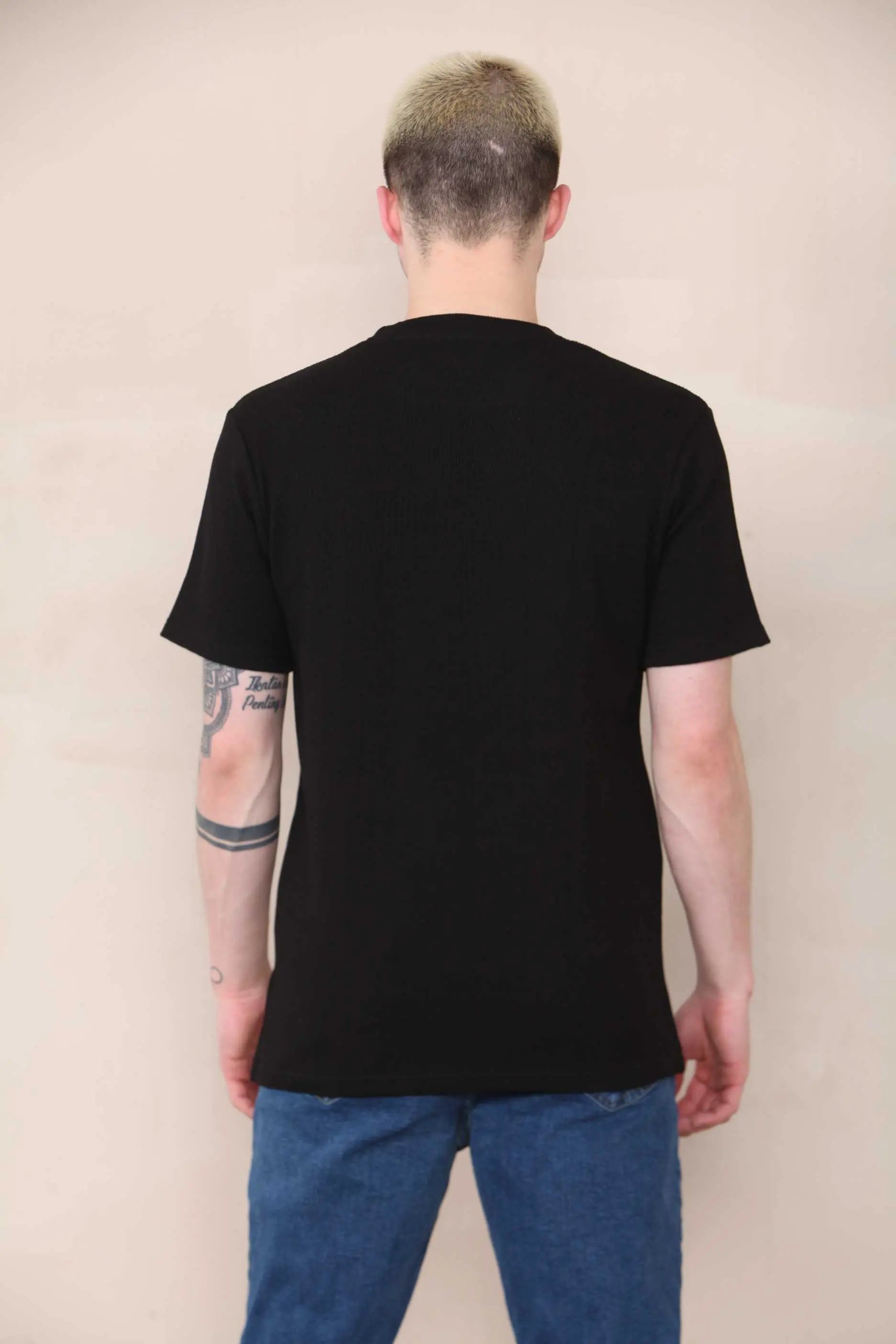 Slim Fit Waffle T-shirt - Black Cicay