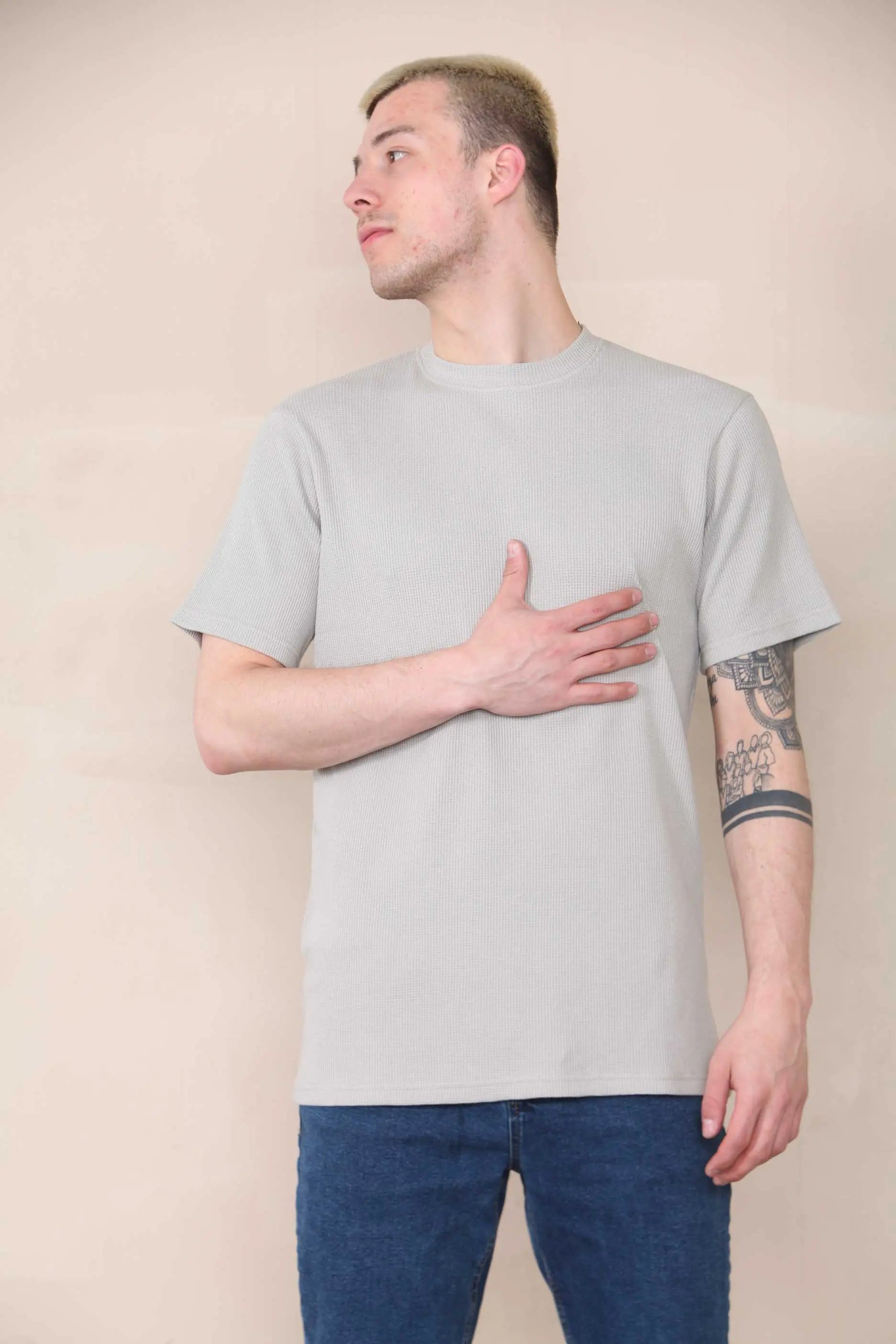 Slim Fit Waffle T-shirt - Light Grey Cicay