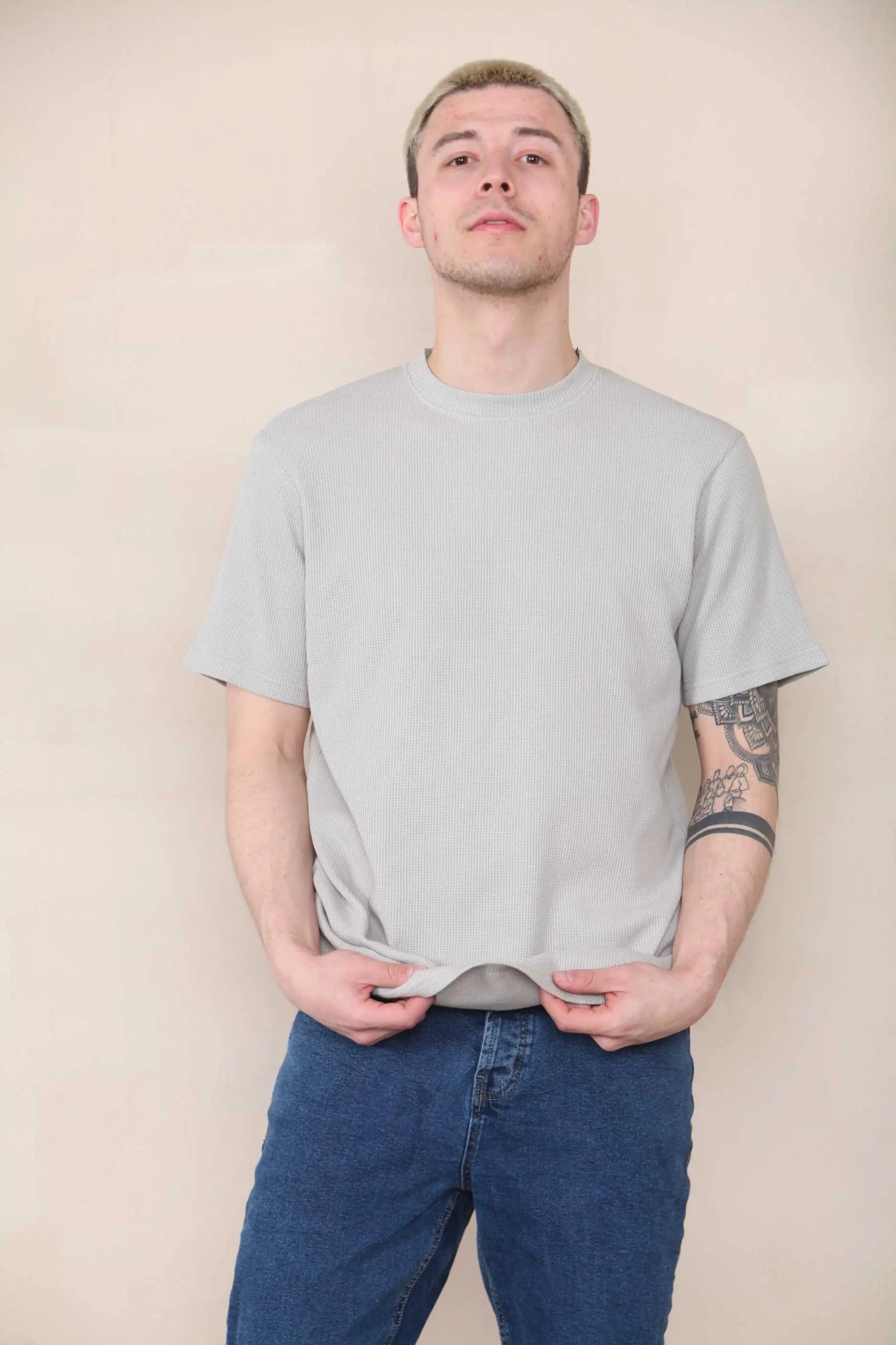 Slim Fit Waffle T-shirt - Light Grey Cicay