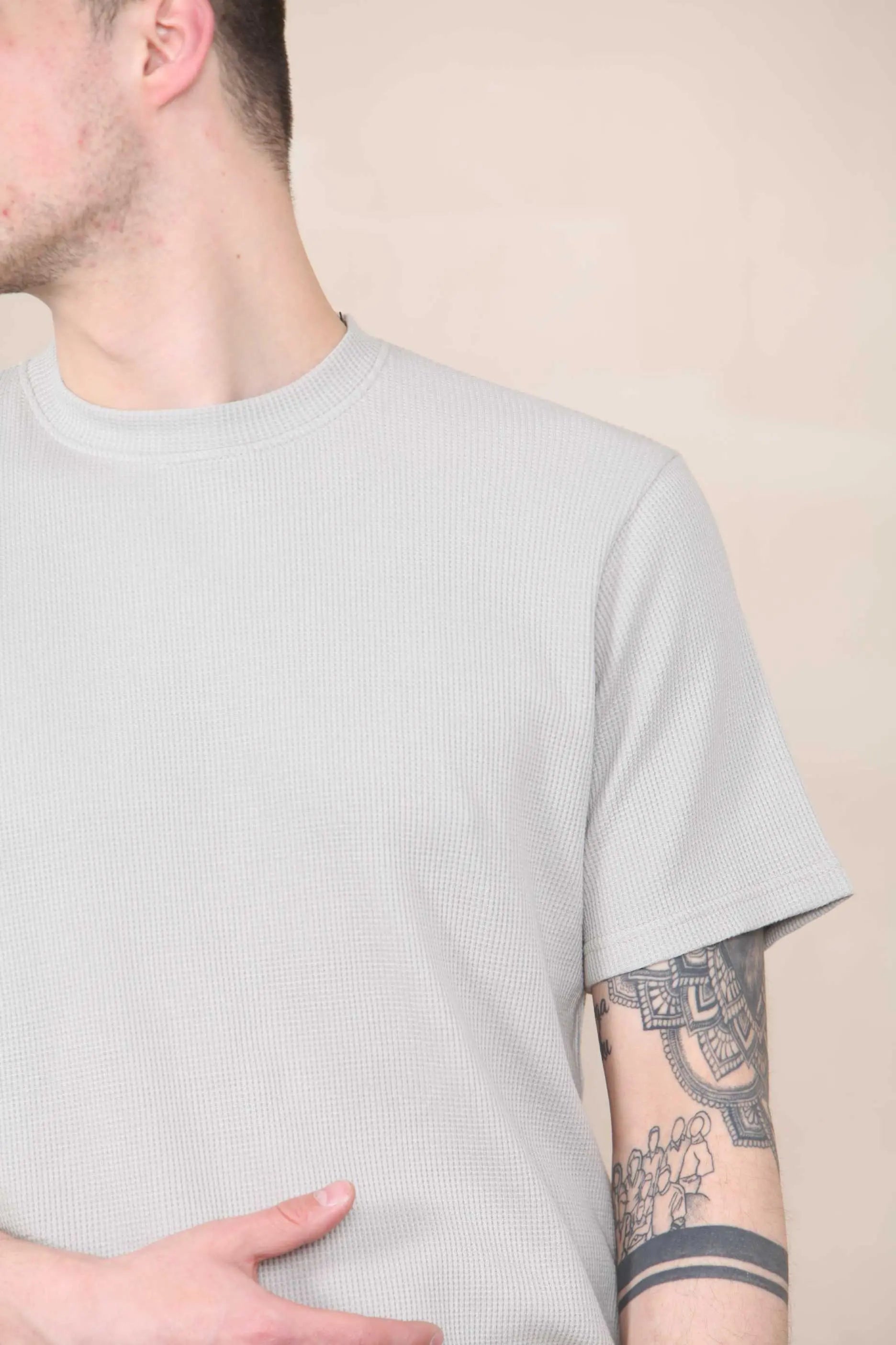 Slim Fit Waffle T-shirt - Light Grey Cicay