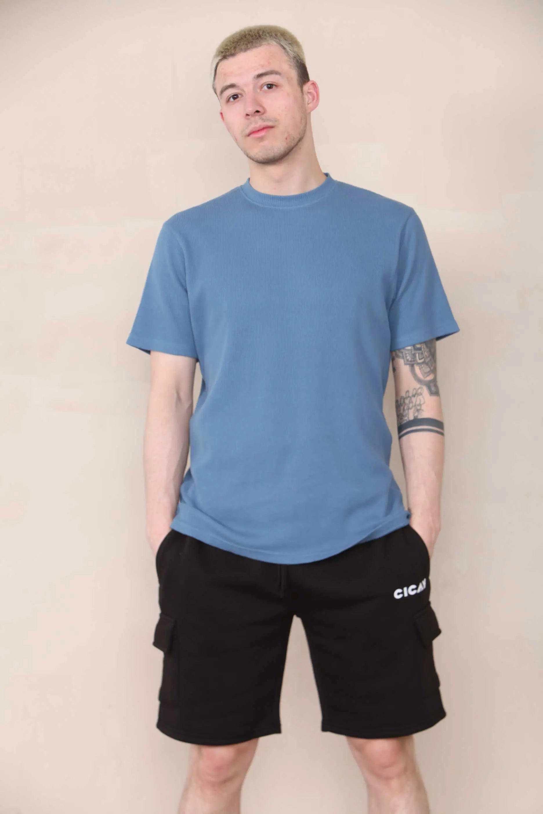 Slim Fit Waffle T-shirt - Slate Blue Cicay