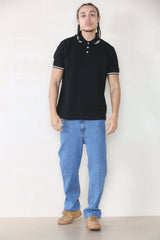 Slim Tipped Pique Polo - Black Cicay