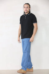 Slim Tipped Pique Polo - Black Cicay